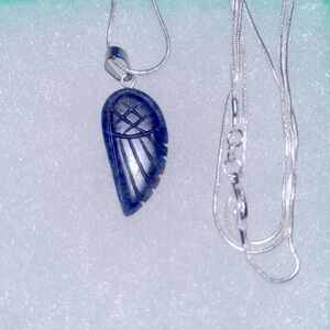 Boho hippie Lapis Lazuli Angel Wing Sterling Silver Necklace 30”